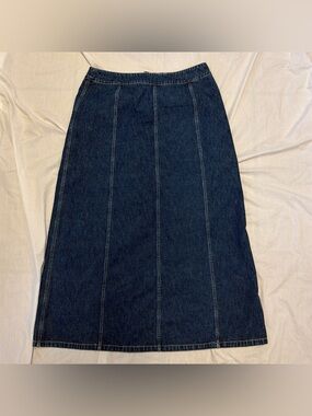 Norton McNaughton Blue Denim Skirt with Striped Waistband